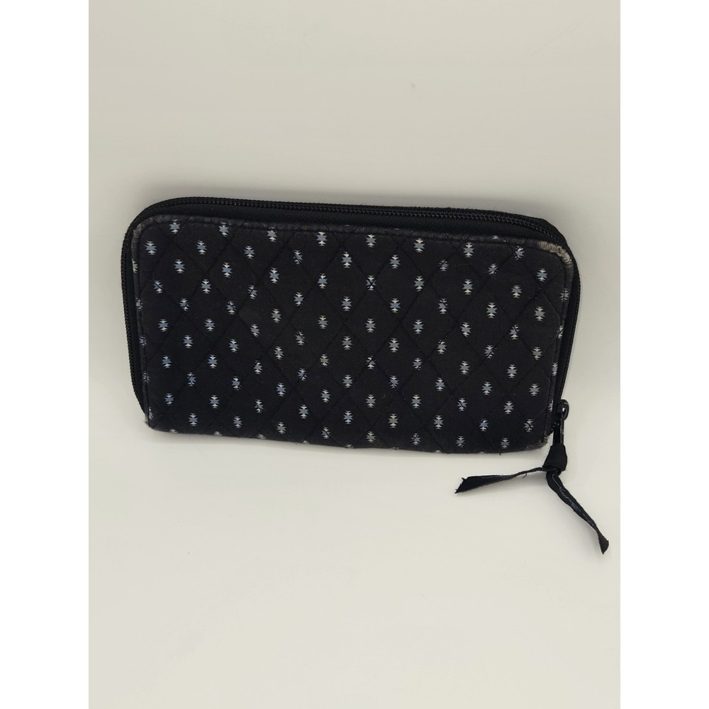 Vera Bradley Quilted Cotton Zip Around Wallet Canyon Pattern Vintage Black Blue - Picture 3 of 6